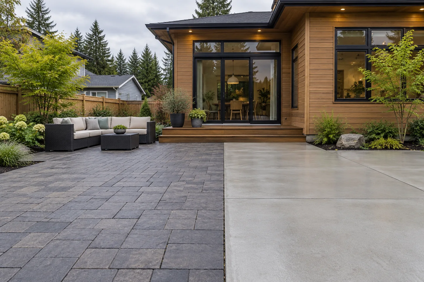 Illustrative landscape planning image for Pavers or Concrete for a Langley Patio?