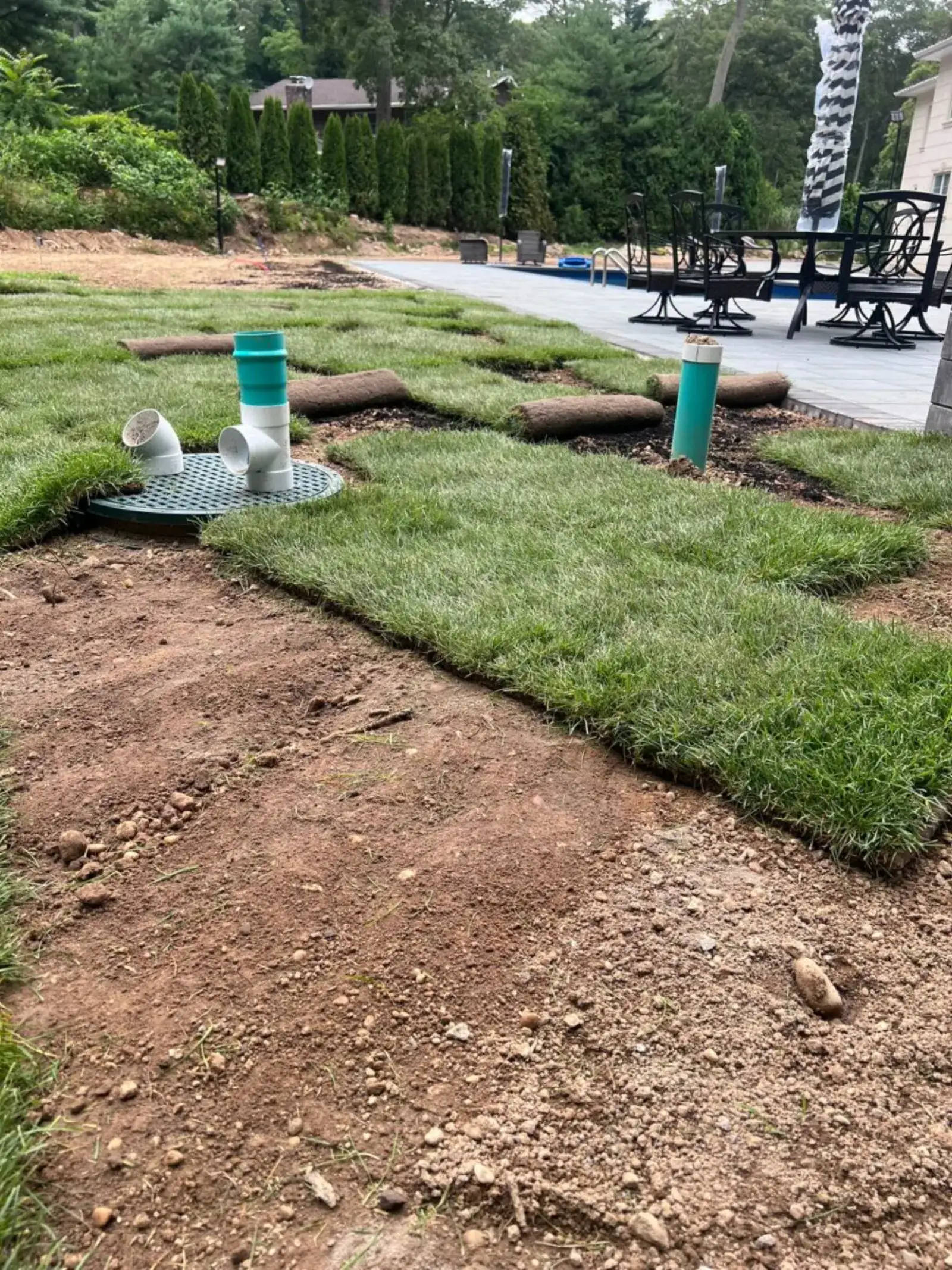 Drainage and lawn project under construction