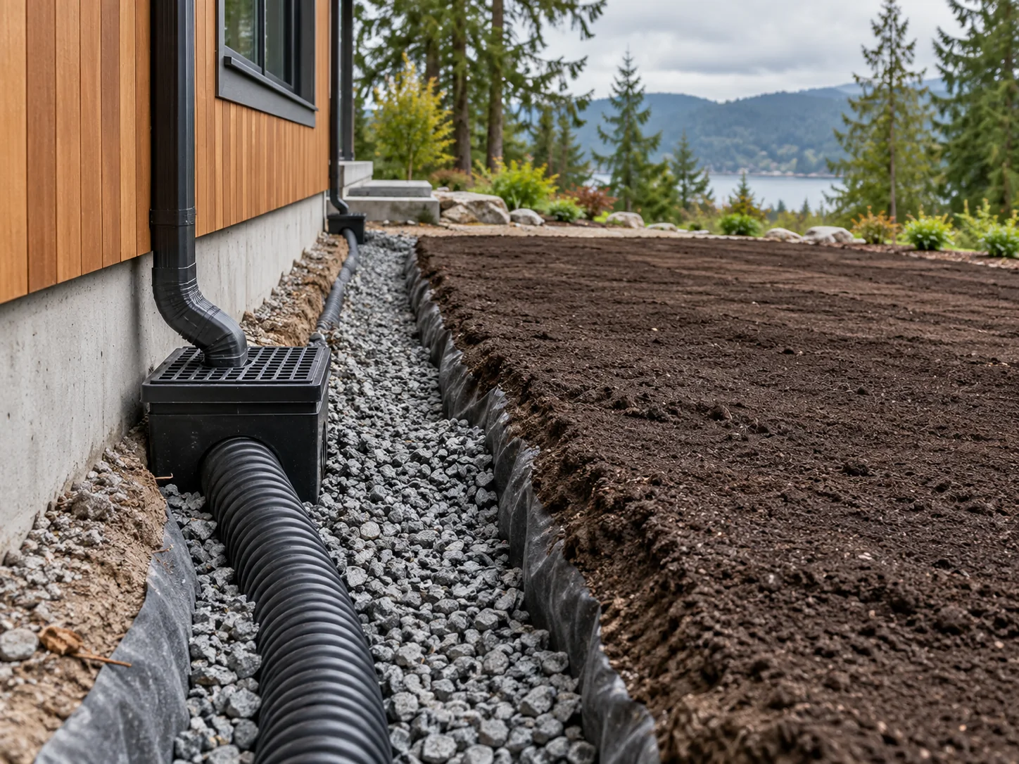 Illustrative drainage trench and grading work at a residential property