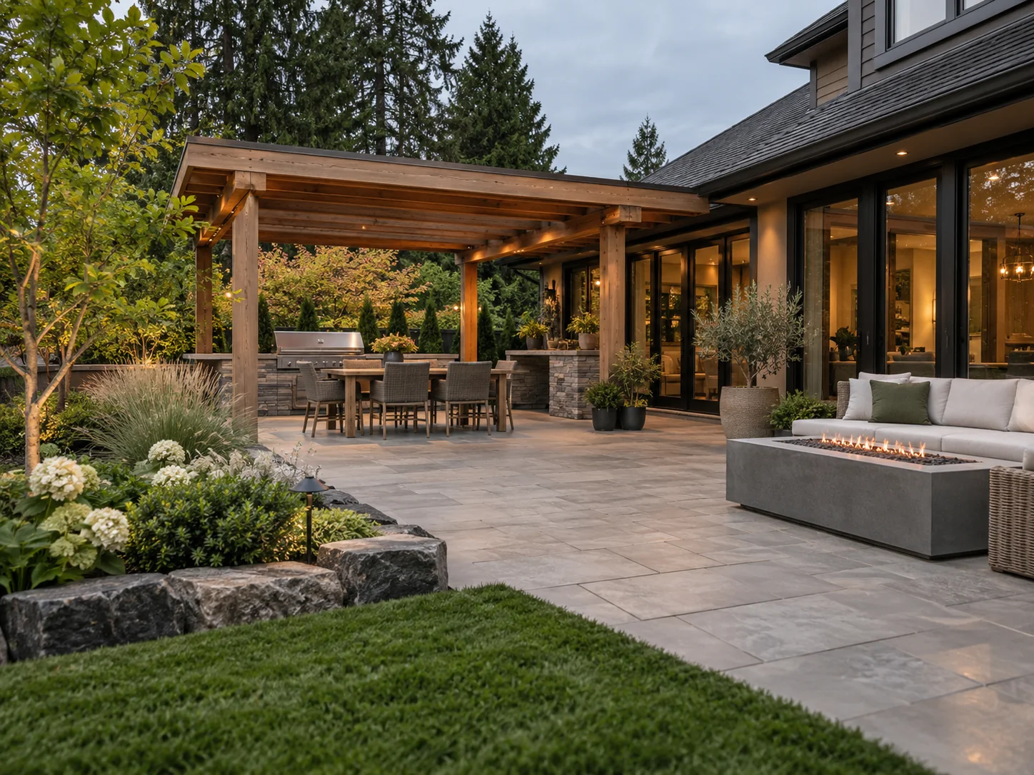 Illustrative paver patio and outdoor living area